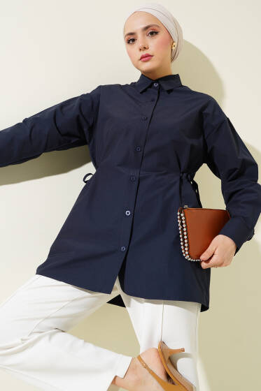Yanları Bağlamalı Gömlek Lacivert - Gömlek