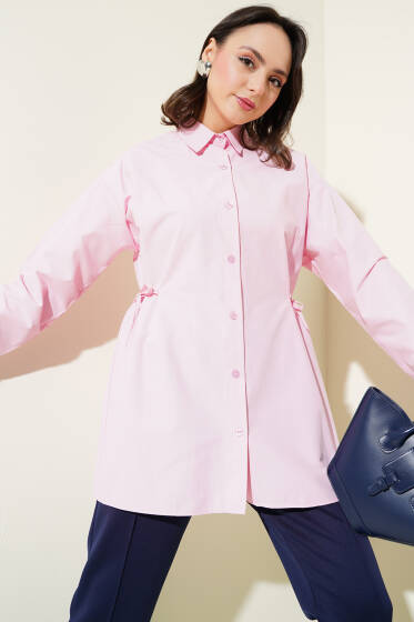 Yanları Bağlamalı Gömlek Pembe - Gömlek