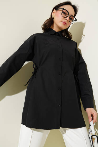 Yanları Bağlamalı Gömlek Siyah - Gömlek