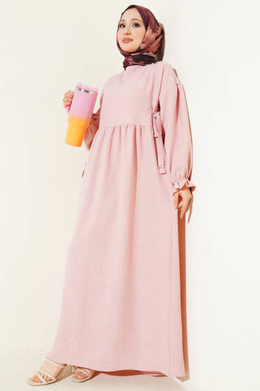 Yanları Bağlamalı Kloş Elbise Gül Kurusu - Elbise