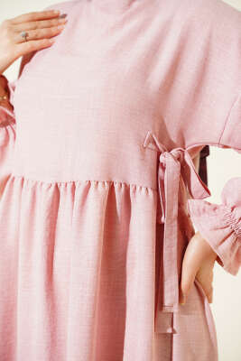 Yanları Bağlamalı Kloş Elbise Gül Kurusu - Elbise