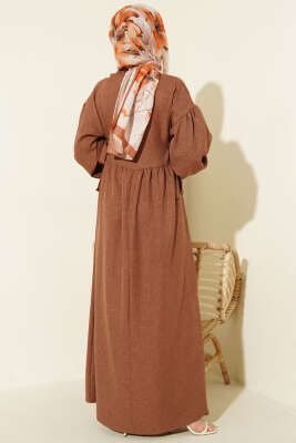 Yanları Bağlamalı Kloş Elbise Kahve - Elbise