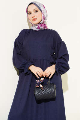 Yanları Bağlamalı Kloş Elbise Lacivert - Elbise