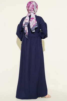 Yanları Bağlamalı Kloş Elbise Lacivert - Elbise