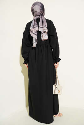 Yanları Bağlamalı Kloş Elbise Siyah - Elbise