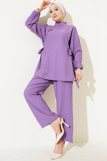 Yanları Bağlamalı Tunik İkili Takım Lila - İkili Takım