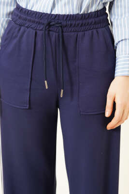 Yanları Biyeli Beli Lastikli Loyşa Pantolon Lacivert - Kadın Giyim Modelleri