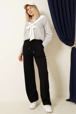 Yanları Biyeli Beli Lastikli Loyşa Pantolon Siyah - Kadın Giyim Modelleri