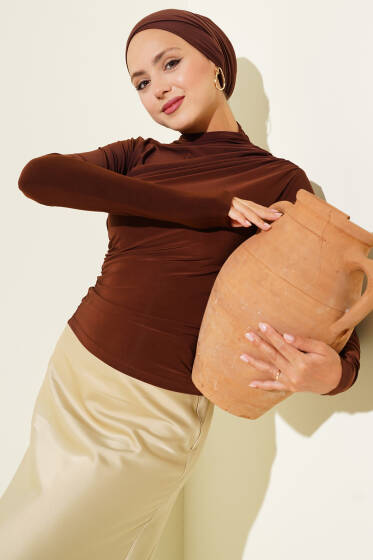Yanları Büzgü Detaylı Sandy Bluz Kahve - Bluz