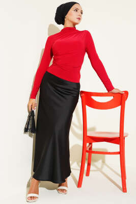 Yanları Büzgü Detaylı Sandy Bluz Kırmızı - Yılın Fırsatı