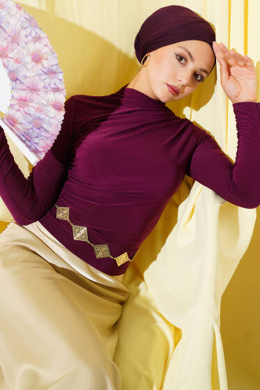 Yanları Büzgü Detaylı Sandy Bluz Mürdüm - Bluz