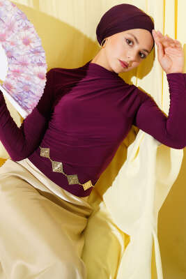 Yanları Büzgü Detaylı Sandy Bluz Mürdüm 