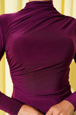 Yanları Büzgü Detaylı Sandy Bluz Mürdüm - Yılın Fırsatı