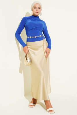 Yanları Büzgü Detaylı Sandy Bluz Saks - Yılın Fırsatı