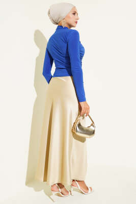 Yanları Büzgü Detaylı Sandy Bluz Saks - Yılın Fırsatı