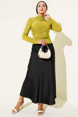 Yanları Büzgü Detaylı Sandy Bluz Yağ Yeşili - Yılın Fırsatı