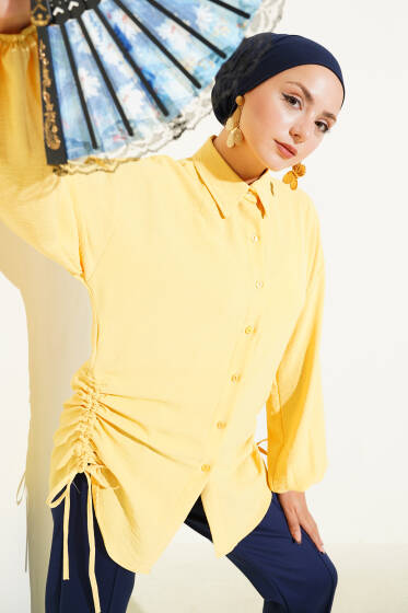 Yanları Büzgülü Ayrobin Gömlek Sarı - Gömlek
