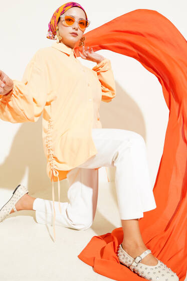 Yanları Büzgülü Ayrobin Gömlek Somon - Gömlek