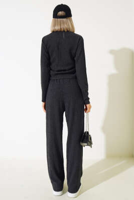 Yanları Büzgülü Bürümcük İkili Takım Antrasit - Kadın Giyim Modelleri