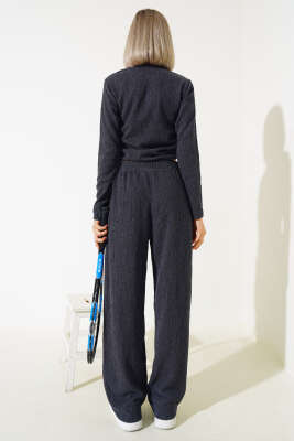 Yanları Büzgülü Bürümcük İkili Takım Bondi Mavisi - Kadın Giyim Modelleri