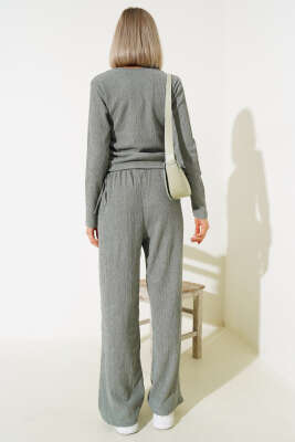 Yanları Büzgülü Bürümcük İkili Takım Çağla Yeşili - Kadın Giyim Modelleri