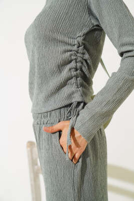 Yanları Büzgülü Bürümcük İkili Takım Çağla Yeşili - Kadın Giyim Modelleri