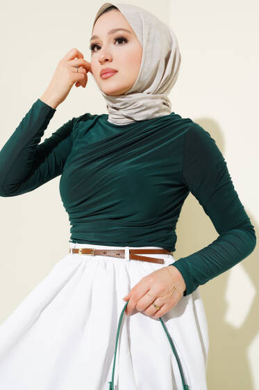 Yanları Büzgülü Sandy Bluz Zümrüt - Bluz