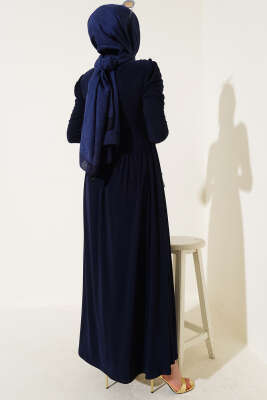 Yanları Büzgülü Sandy Elbise Lacivert - Tesettür Elbise