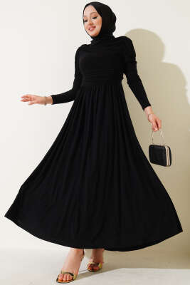 Yanları Büzgülü Sandy Elbise Siyah 