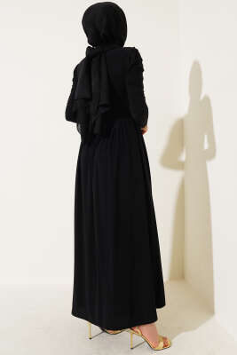 Yanları Büzgülü Sandy Elbise Siyah - Tesettür Elbise