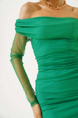 Yanları Büzgülü Tül Midi Elbise Benetton - Kadın Giyim Modelleri