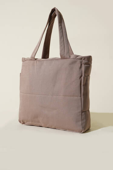 Yanları Cepli Fermuarlı Çanta Vizon - Kol Çantası