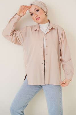 Yanları Çıt Çıt Düğmeli Gömlek Bej 