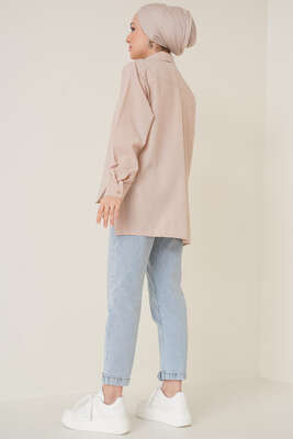 Yanları Çıt Çıt Düğmeli Gömlek Bej - Gömlek