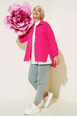 Yanları Çıt Çıt Düğmeli Gömlek Fusya 