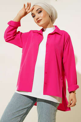 Yanları Çıt Çıt Düğmeli Gömlek Fusya - Gömlek