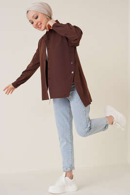 Yanları Çıt Çıt Düğmeli Gömlek Kahve - Gömlek