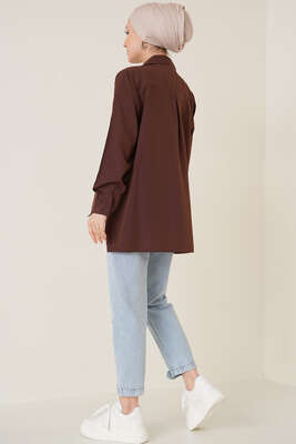 Yanları Çıt Çıt Düğmeli Gömlek Kahve - Gömlek