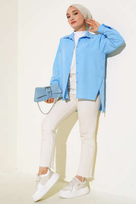 Yanları Çıt Çıt Düğmeli Gömlek Mavi - Gömlek