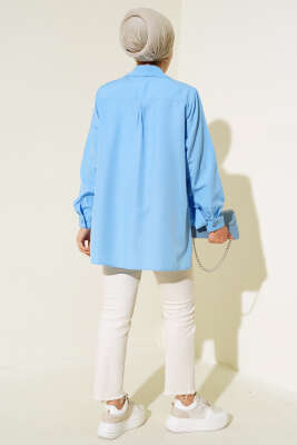 Yanları Çıt Çıt Düğmeli Gömlek Mavi - Gömlek