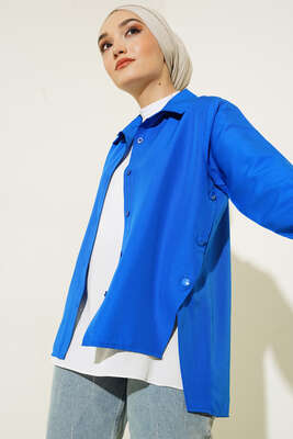 Yanları Çıt Çıt Düğmeli Gömlek Saks 