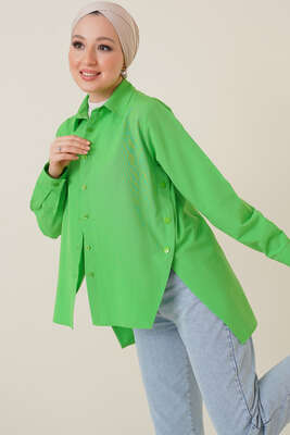 Yanları Çıt Çıt Düğmeli Gömlek Yeşil 