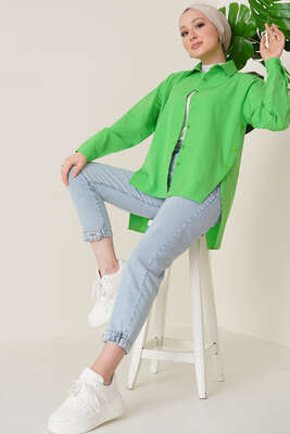 Yanları Çıt Çıt Düğmeli Gömlek Yeşil - Gömlek