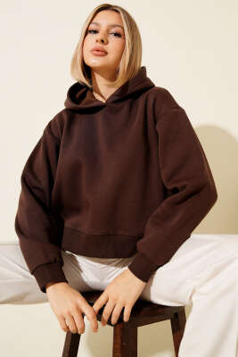 Yanları Çıtçıtlı Şardonlu Sweatshirt Kahve 