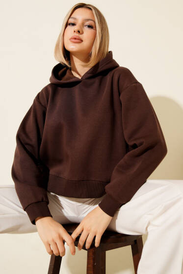 Yanları Çıtçıtlı Şardonlu Sweatshirt Kahve - Kadın Giyim Modelleri