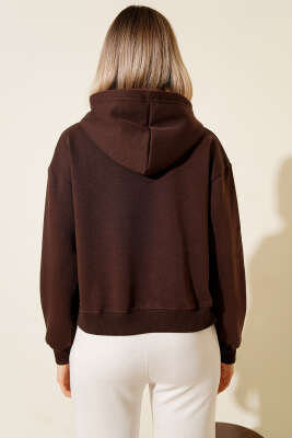 Yanları Çıtçıtlı Şardonlu Sweatshirt Kahve - Kadın Giyim Modelleri