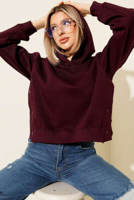 Yanları Çıtçıtlı Şardonlu Sweatshirt Mürdüm - ADYES