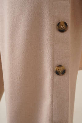 Yanları Düğmeli Beli Lastikli Pantolon Bej - Pantolon