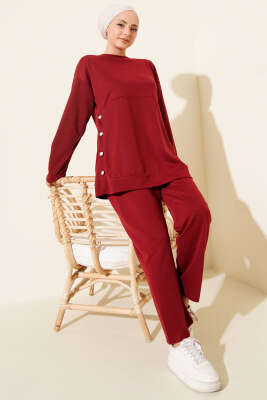 Yanları Düğmeli İki İplik İkili Takım Bordo - NESSİA