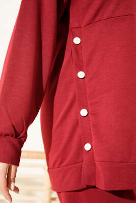 Yanları Düğmeli İki İplik İkili Takım Bordo - İkili Takım